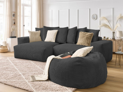 Canapé d'angle réversible VOLTAIRE velours côtelé avec pouf