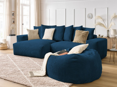 Canapé d'angle réversible VOLTAIRE velours côtelé avec pouf