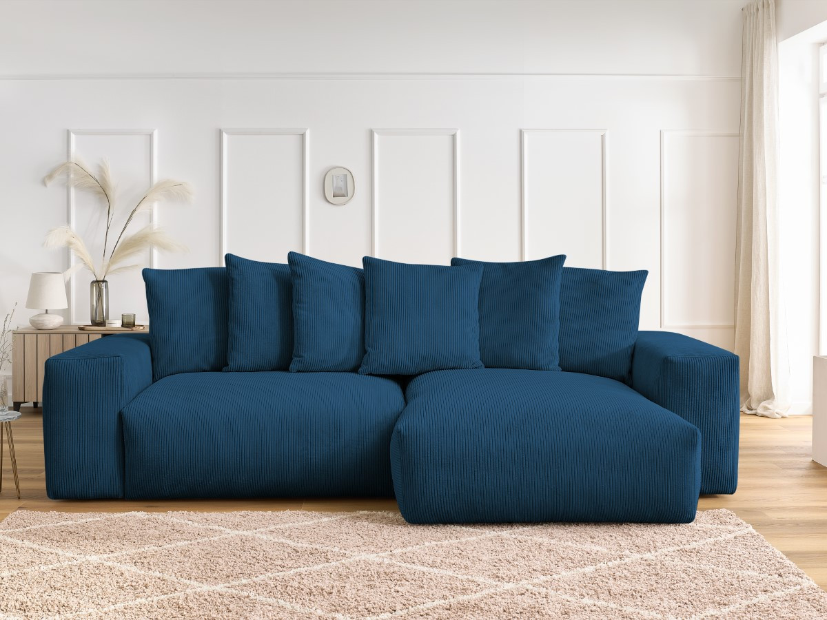 Canapé d'angle réversible VOLTAIRE velours côtelé bleu foncé — vue 5