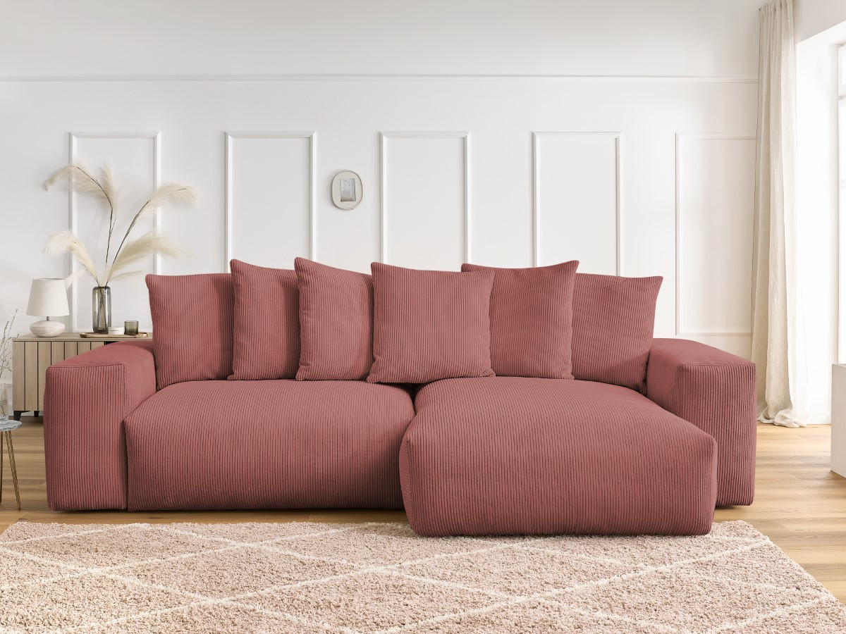 Canapé d'angle réversible VOLTAIRE velours côtelé rose — vue 5