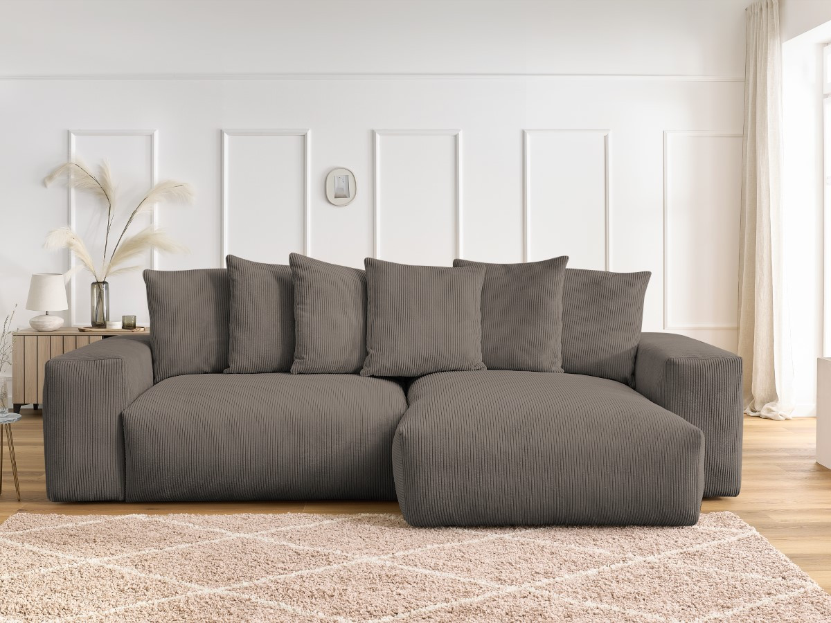 Canapé d'angle réversible VOLTAIRE velours côtelé taupe — vue 5