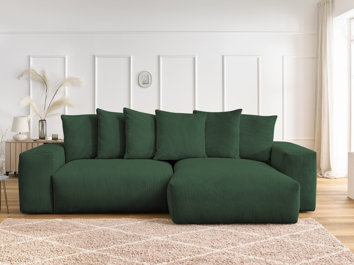 Canapé d'angle réversible VOLTAIRE velours côtelé vert — vue 5