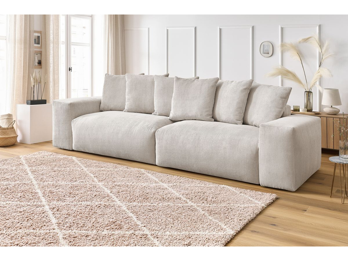 Canapé droit 4 places VOLTAIRE velours côtelé beige — vue 5