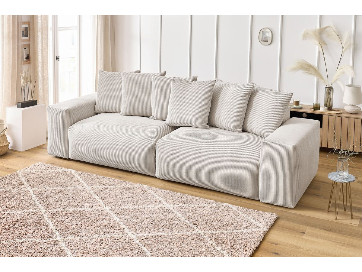 Canapé d'angle fixe EVEREST tissu chiné - Orange - Angle droit - 10 coussins