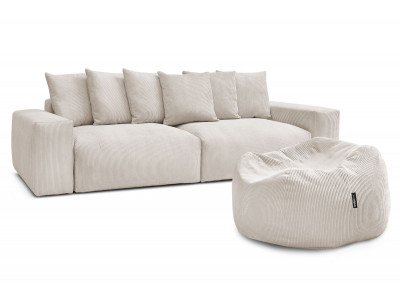 Canapé droit fixe 4 places VOLTAIRE velours côtelé avec pouf