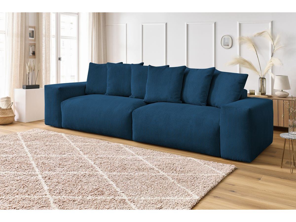 Canapé droit 4 places VOLTAIRE velours côtelé bleu foncé — vue 5