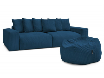 Canapé droit fixe 4 places VOLTAIRE velours côtelé avec pouf