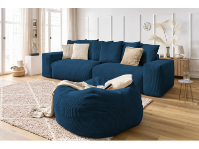 Canapé droit fixe 4 places VOLTAIRE velours côtelé avec pouf