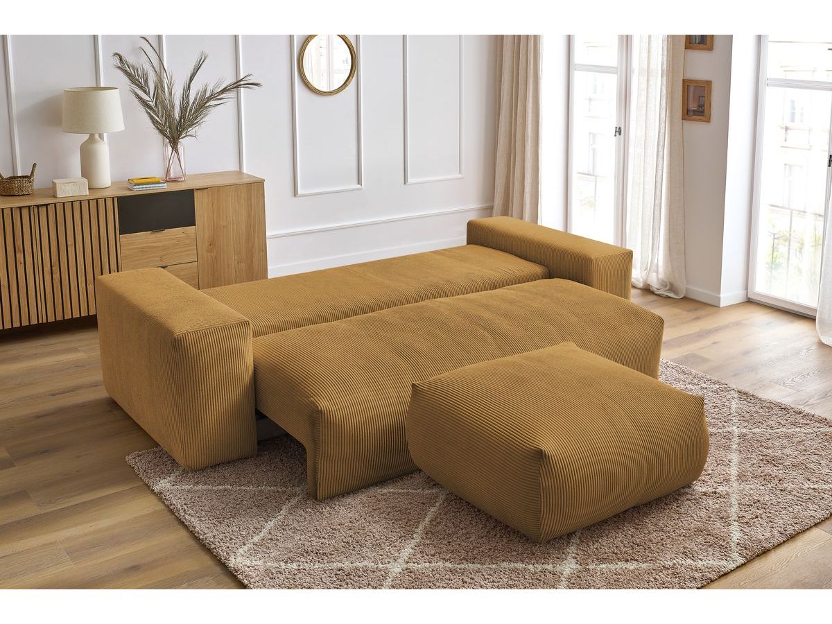 Canapé droit convertible coffre VOLTAIRE avec pouf