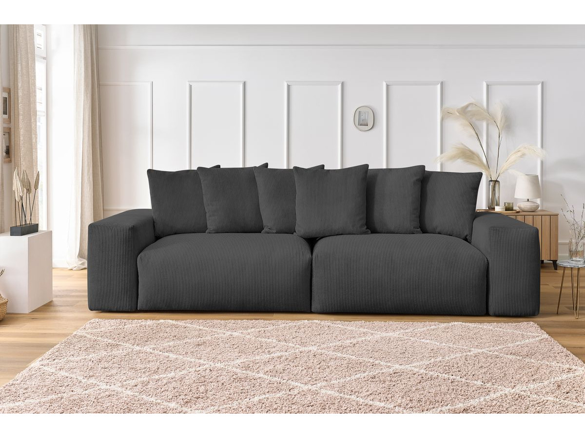 Canapé d'angle fixe EVEREST tissu chiné - Orange - Angle droit - 10 coussins