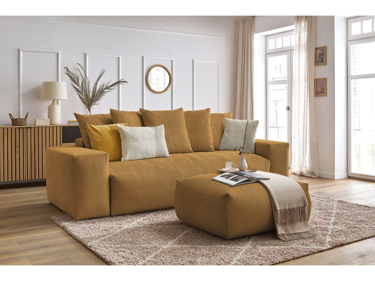 Canapé droit convertible coffre VOLTAIRE avec pouf