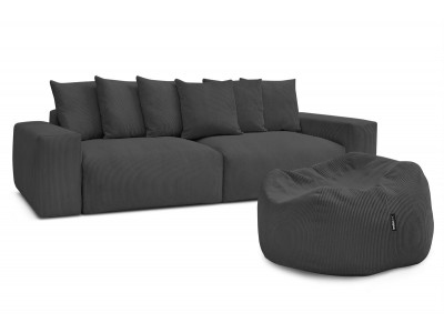 Canapé droit fixe 4 places VOLTAIRE velours côtelé avec pouf