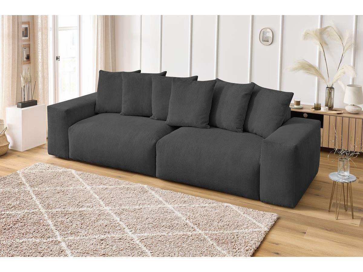 Canapé d'angle fixe EVEREST tissu chiné - Orange - Angle droit - 10 coussins
