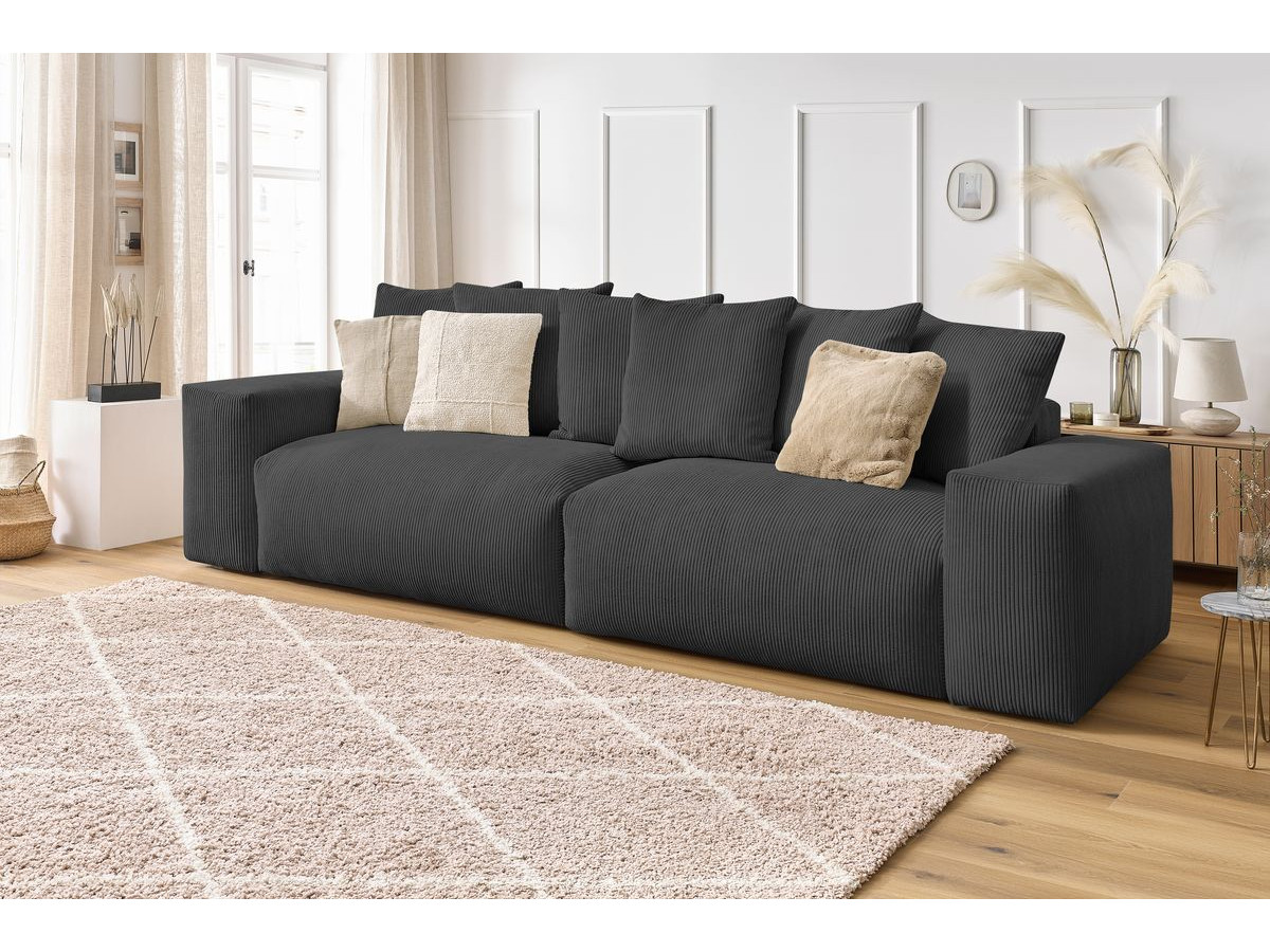 Canapé d'angle fixe EVEREST tissu chiné - Orange - Angle droit - 10 coussins