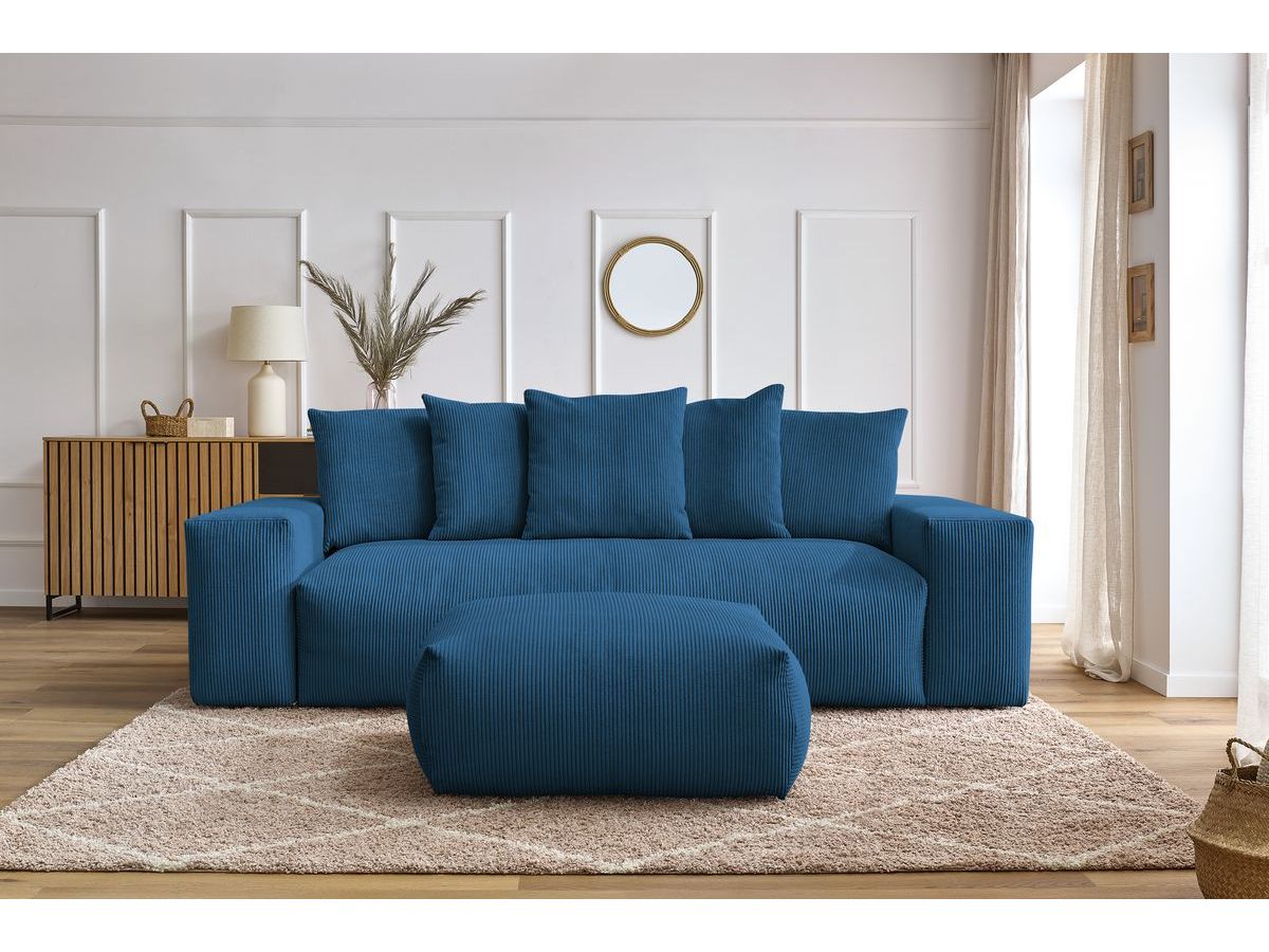 Canapé droit convertible coffre VOLTAIRE avec pouf bleu foncé   BOBOCHIC 4 places - Vue supplémentaire 3