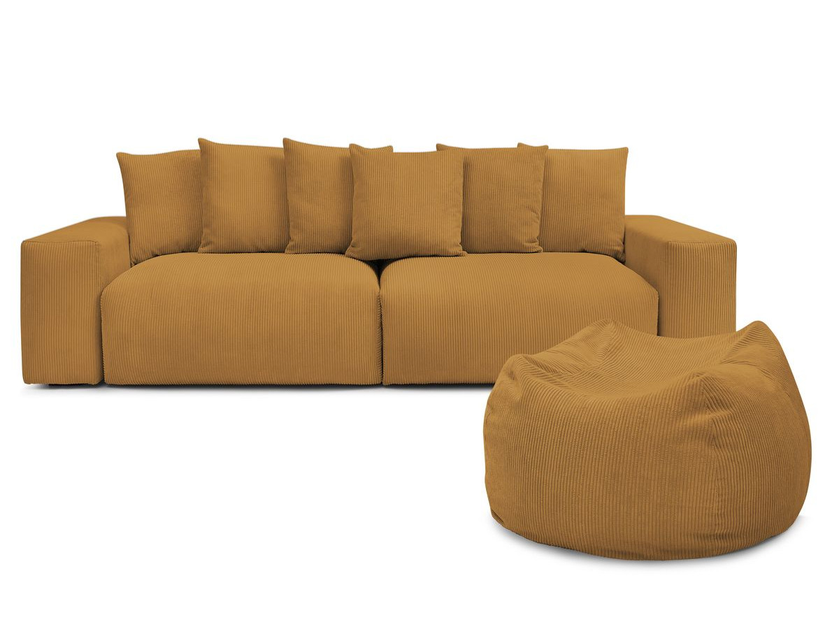 Canapé d'angle fixe EVEREST tissu chiné - Orange - Angle droit - 10 coussins