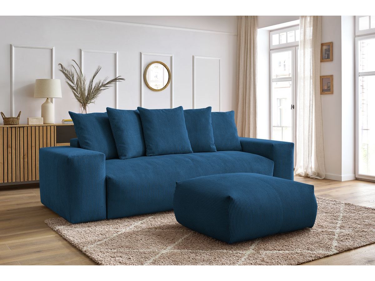 Canapé droit convertible coffre VOLTAIRE avec pouf bleu foncé   BOBOCHIC 4 places - Vue supplémentaire 2