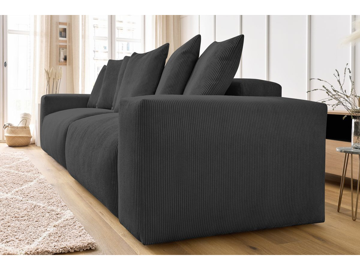 Canapé d'angle fixe EVEREST tissu chiné - Orange - Angle droit - 10 coussins