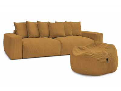 Canapé droit fixe 4 places VOLTAIRE velours côtelé avec pouf