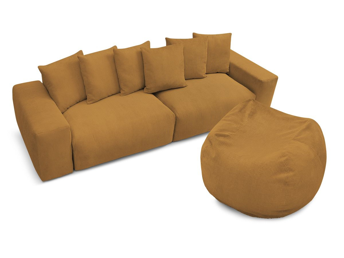 Canapé d'angle fixe EVEREST tissu chiné - Orange - Angle droit - 10 coussins