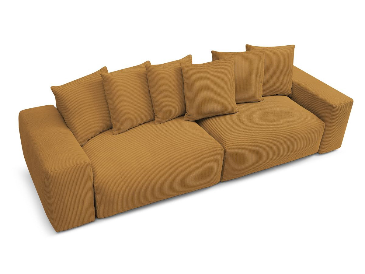 Canapé d'angle fixe EVEREST tissu chiné - Orange - Angle droit - 10 coussins