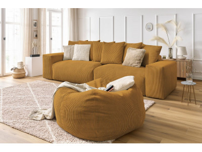 Canapé droit fixe 4 places VOLTAIRE velours côtelé avec pouf