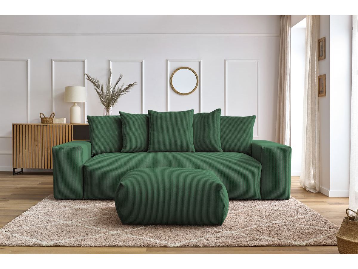 Canapé droit convertible coffre VOLTAIRE avec pouf vert — vue 5