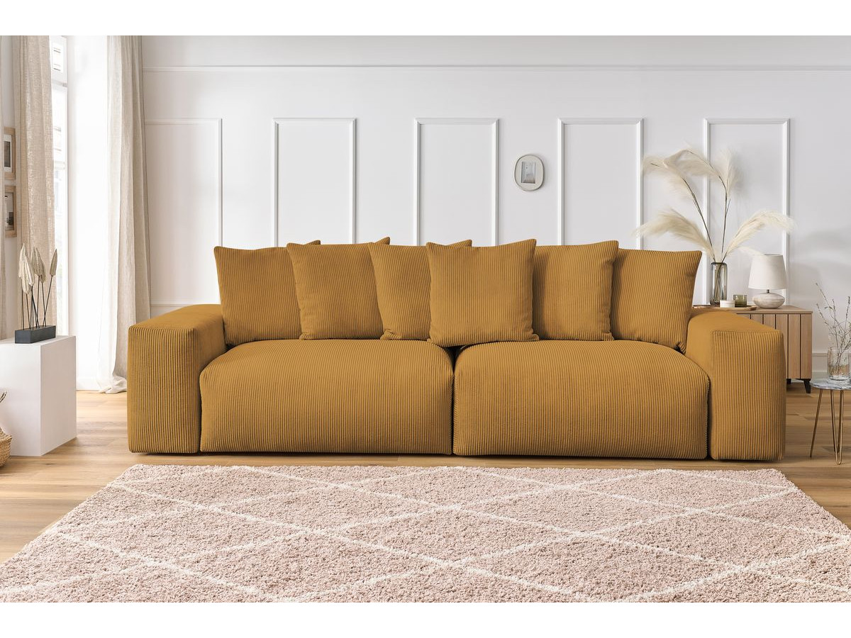 Canapé d'angle fixe EVEREST tissu chiné - Orange - Angle droit - 10 coussins
