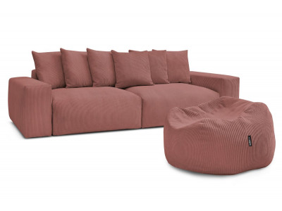 Canapé droit fixe 4 places VOLTAIRE velours côtelé avec pouf
