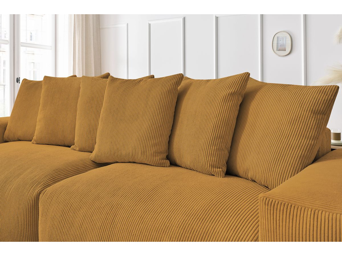 Canapé d'angle fixe EVEREST tissu chiné - Orange - Angle droit - 10 coussins