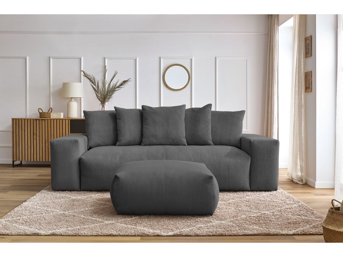 Canapé droit convertible coffre VOLTAIRE avec pouf gris foncé — vue 5