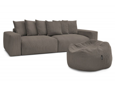 Canapé droit fixe 4 places VOLTAIRE velours côtelé avec pouf