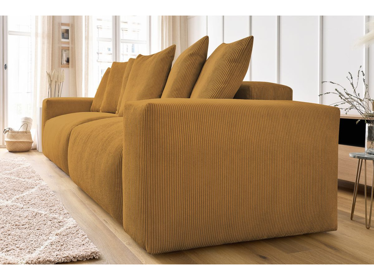 Canapé d'angle fixe EVEREST tissu chiné - Orange - Angle droit - 10 coussins