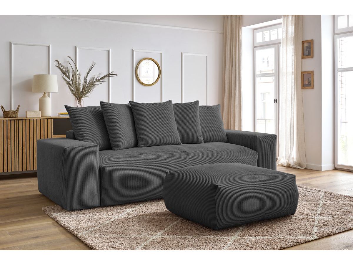 Canapé droit convertible coffre VOLTAIRE avec pouf