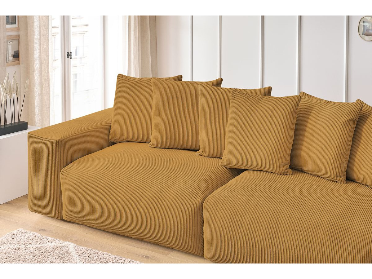 Canapé d'angle fixe EVEREST tissu chiné - Orange - Angle droit - 10 coussins