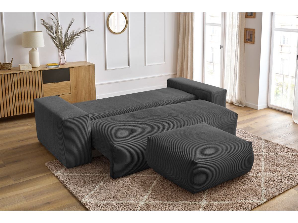 Canapé droit convertible coffre VOLTAIRE avec pouf