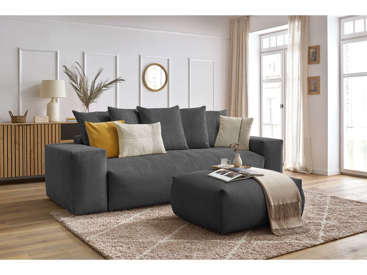 Canapé droit convertible coffre VOLTAIRE avec pouf