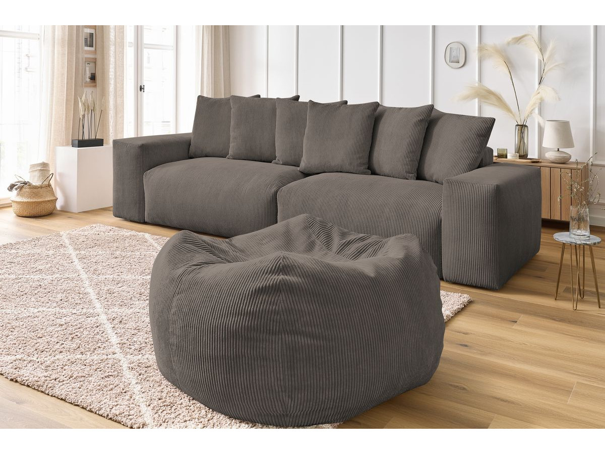 Canapé droit 4 places VOLTAIRE velours côtelé avec pouf taupe — vue 5