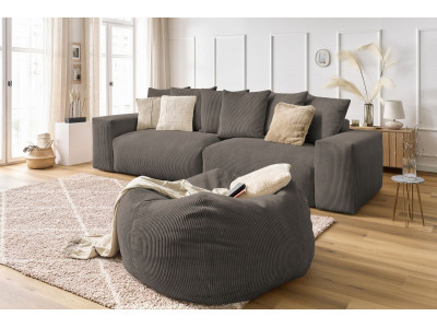 Canapé droit fixe 4 places VOLTAIRE velours côtelé avec pouf