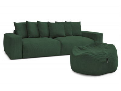 Canapé droit fixe 4 places VOLTAIRE velours côtelé avec pouf