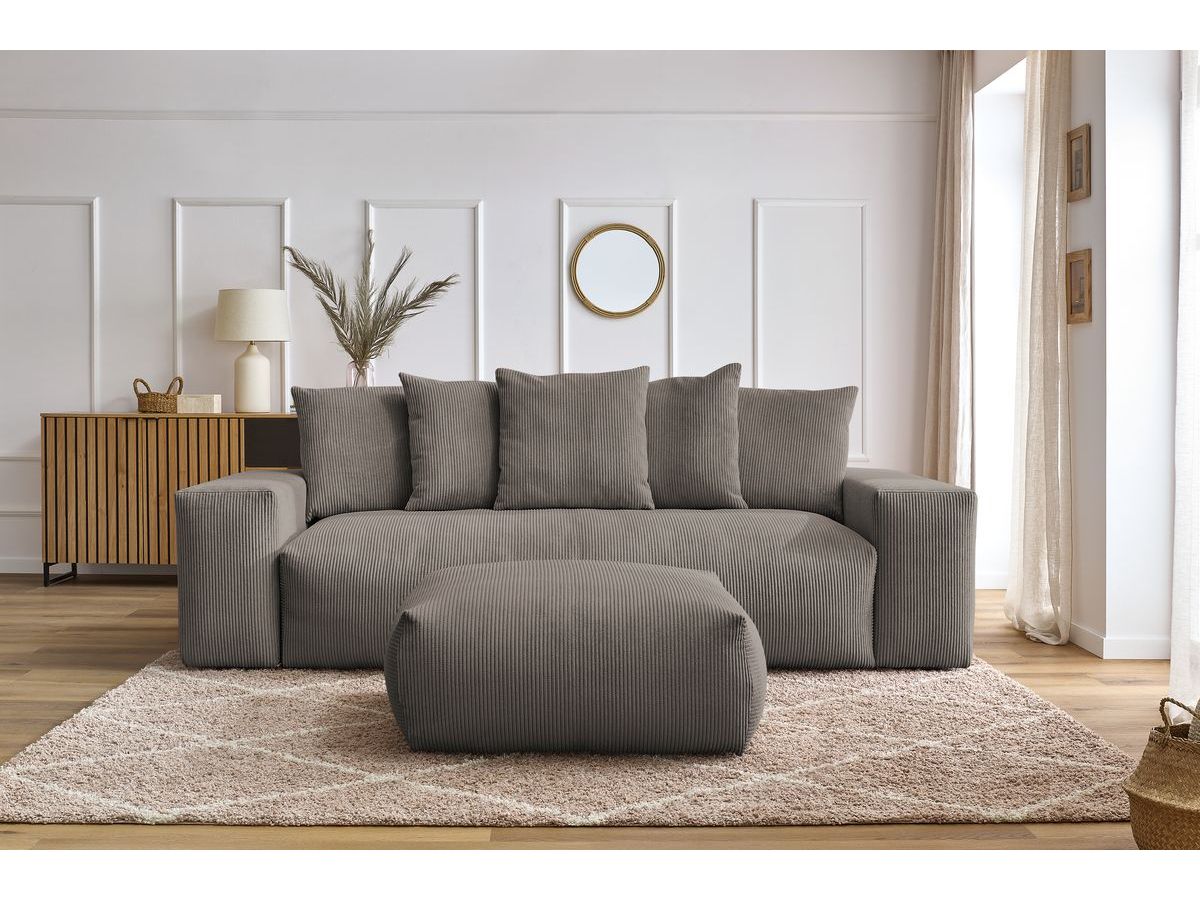 Canapé droit convertible coffre VOLTAIRE avec pouf taupe — vue 5