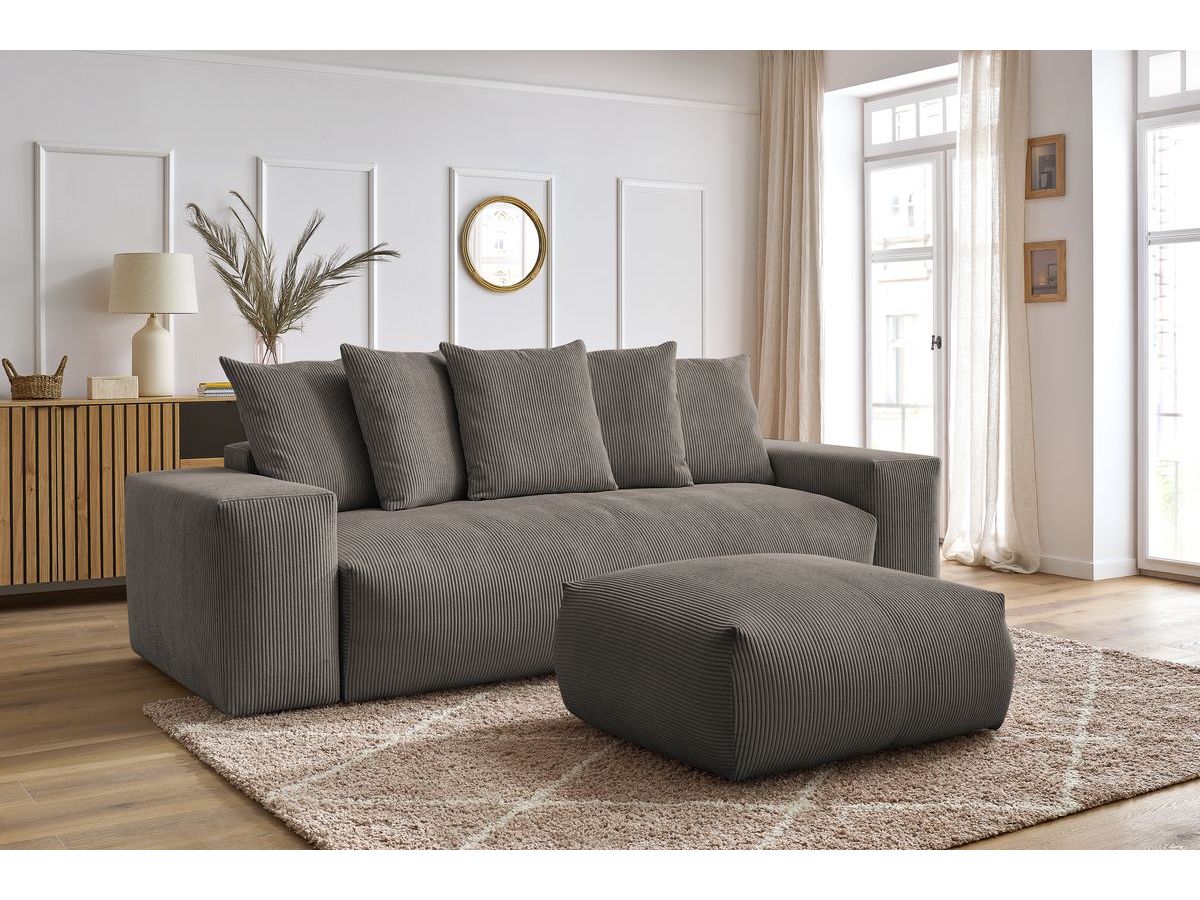 Canapé droit convertible coffre VOLTAIRE avec pouf
