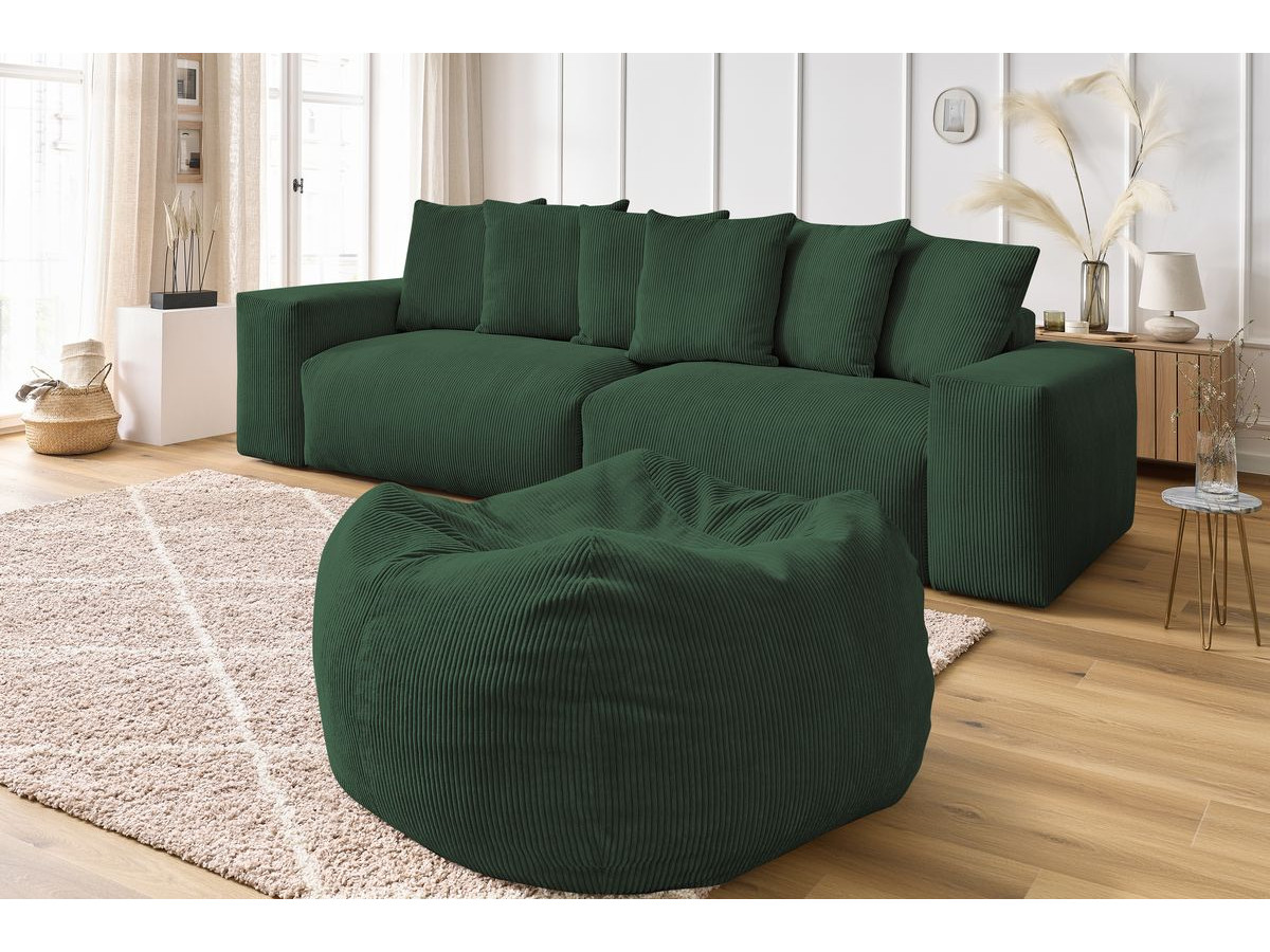 Canapé droit 4 places VOLTAIRE velours côtelé avec pouf vert — vue 5