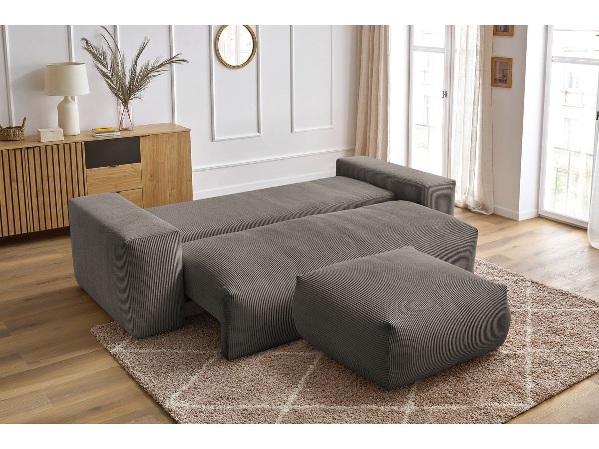 Canapé droit convertible coffre VOLTAIRE avec pouf
