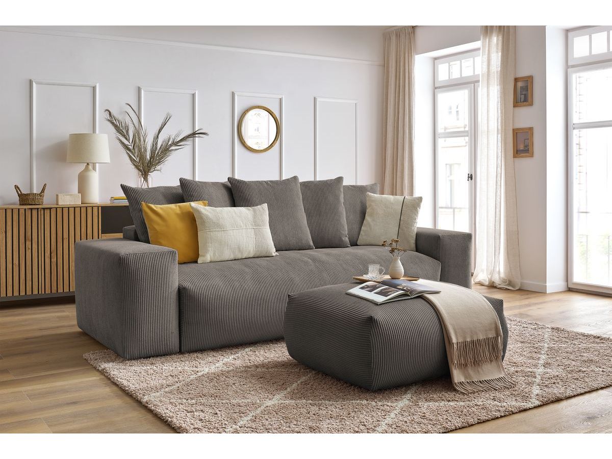Canapé droit convertible coffre VOLTAIRE avec pouf