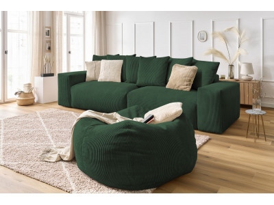 Canapé droit fixe 4 places VOLTAIRE velours côtelé avec pouf