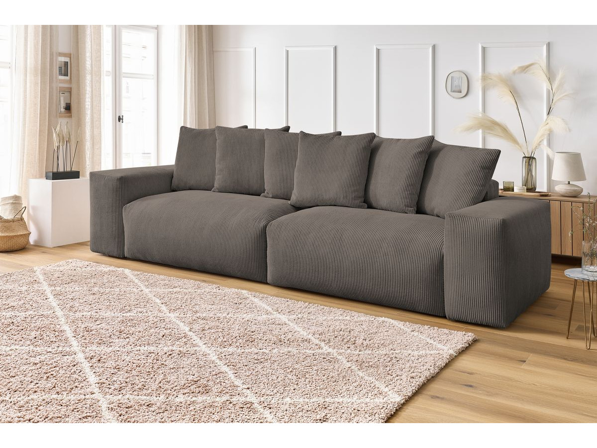 Canapé d'angle fixe EVEREST tissu chiné - Orange - Angle droit - 10 coussins