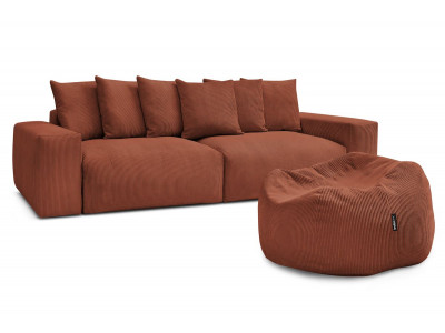 Canapé droit fixe 4 places VOLTAIRE velours côtelé avec pouf
