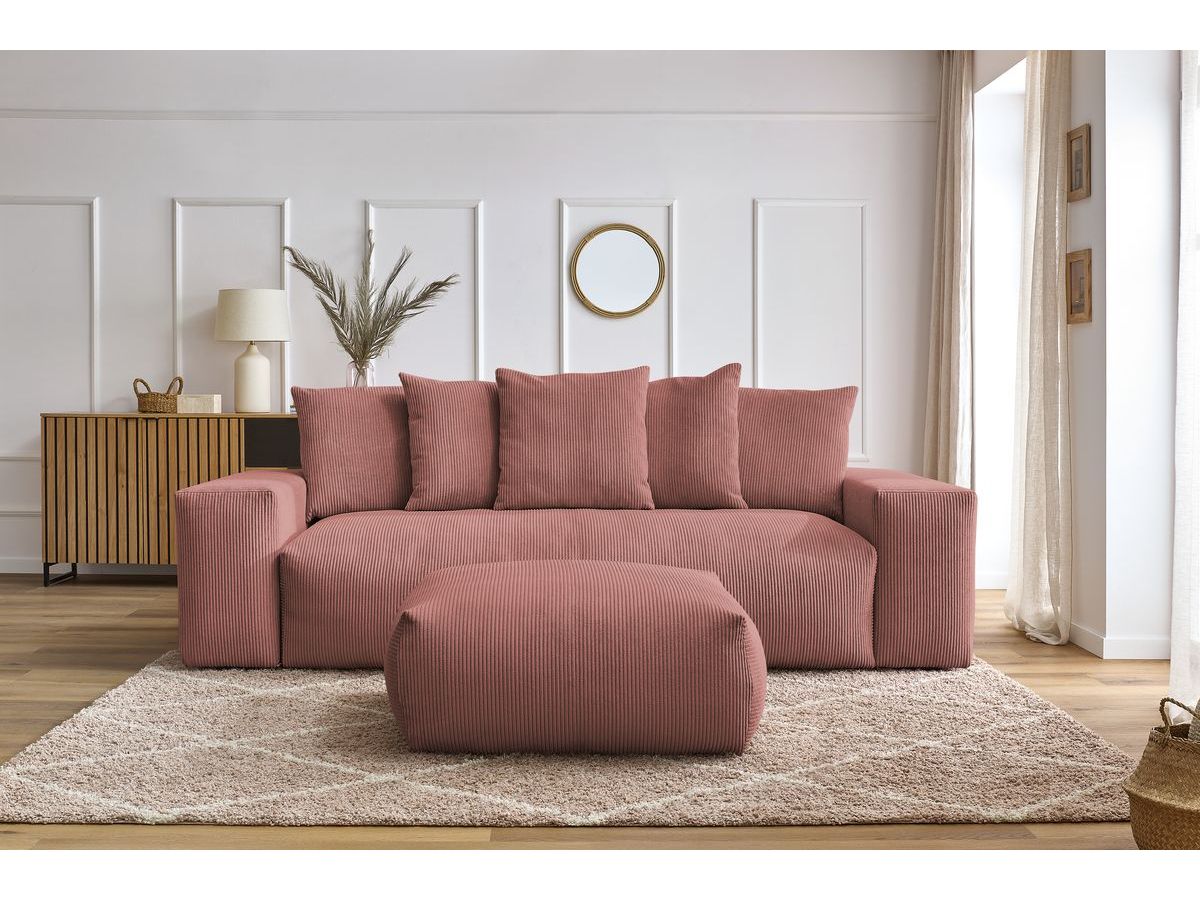 Canapé droit convertible coffre VOLTAIRE avec pouf rose — vue 5