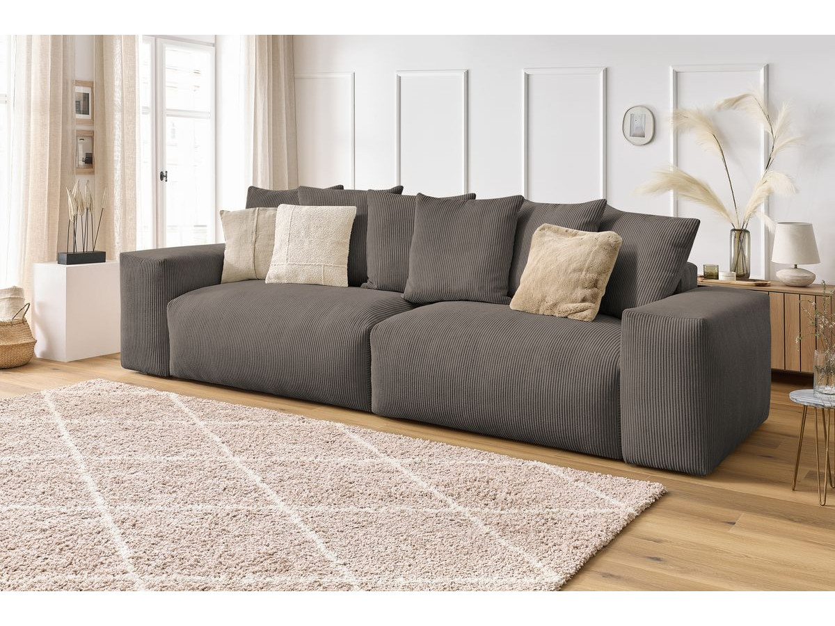 Canapé d'angle fixe EVEREST tissu chiné - Orange - Angle droit - 10 coussins
